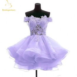 Bealegantom belle lilas robes de bal courtes chérie fleurs Organza retour Graduation Dresse robe de soirée formelle 231228