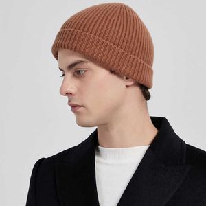Beanie herfst winter gebreide hoed vaste kleur gezellige heren schedel petten 100% wollen zakelijke casual warme motorkapelasticiteit