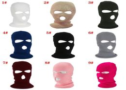 Banie Balaclava Hiver Face Face Masque de ski chaud 3 trous tricoté extérieur blanc 4566958