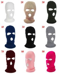 Banie Balaclava Hiver Face Face Masque de ski chaud 3 trous tricoté extérieur blanc 6401417