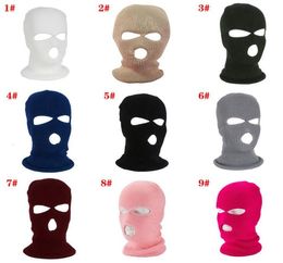 Banie Balaclava Hiver Face Face Masque de ski chaud 3 trous tricoté Blanc extérieur noir7621260