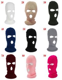 Banie Balaclava Hiver Face Face Masque de ski chaud 3 trous tricoté extérieur blanc8604499