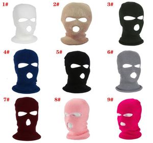 Banie Balaclava Hiver Face Face Masque de ski chaud 3 trous tricoté Blanc extérieur noir7621260