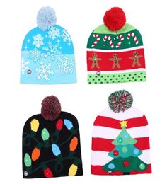 Banie décorations de Noël tricot lempe à LED Cap de Noël arbre de Noël bonhomme de neige adulte Chapeau Santa Claus Hats lumineux 4219424
