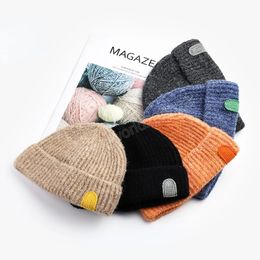 Bonnet tricoté en cuir de Melon épais et chaud pour femme, couleur bonbon, Bonnet japonais en laine, automne et hiver