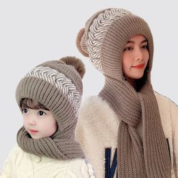 Gorro de invierno para mujer, traje, bufanda, padres, niños, adultos, máscara de esquí tejida, gorro de gran tamaño