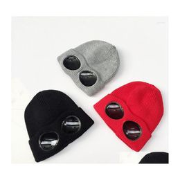 Beanie / Skl Caps Gorros 2022 Gafas de invierno Sombrero CP Lente de punto acanalado Beanie Street Hip Hop Punto Grueso Fleece Cálido para mujeres Hombres D Dhqzi