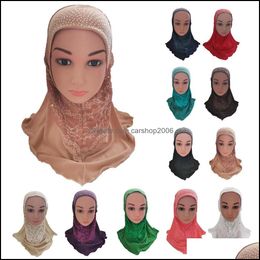 Beanie/SKL Caps hoeden hoeden sjaals handschoenen modeaccessoires 2021 één stuk moslimkinderen meisjes boren hijab kind islamitisch hoofddoek hoofd