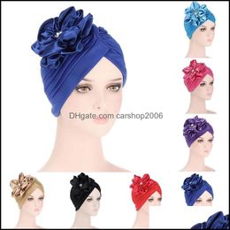 Beanie/skl caps hoeden hoeden sjaals handschoenen mode accessoires bloemen ruches tulband hoed moslim binnenste hijab parels hoofddoek motorkap islamitisch