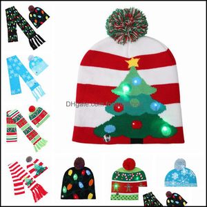 Beanie/Skl Gorras Sombreros Sombreros, Bufandas Guantes Moda Aessories Led Navidad Sombrero Bufanda de punto Kid Adts Papá Noel Muñeco de nieve Reno Elk Fest