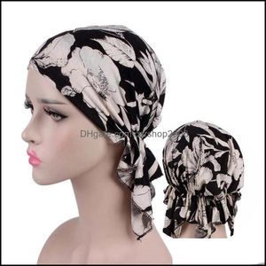 Beanie/skl caps hoeden hoeden sjaals handschoenen mode accessoires 2021 nieuwe print vrouw tulband hoed zachte elastische bloemen dame moslim hoofdtooi w