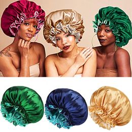 Bonnet Skull Cap Beauté Satin Doublé Bonnet Sommeil Nuit Cap Élastique Double Face Couche Couvre-Tête Chapeau Pour Long Bouclés Springy Coiffure 231005