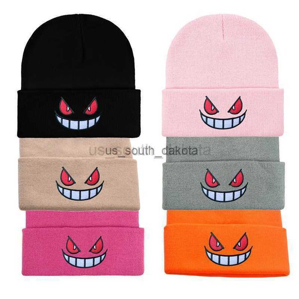 Gorro/Gorras de calavera 16 colores Unisex Otoño Invierno Gorro al aire libre para hombres Mujeres Tejido Gengar Capucha Sombrero Bordado Casual Fuera de Halloween Sombreros L0825