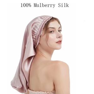 Bonnet/Crâne Casquettes 19 Momme Haute Qualité Grand Mûrier Soie Sommeil Cap Pour Femmes Élastique Bonnet Chapeau Mode Nuit Cap Cheveux Wrap Cap Pour Fille 230826