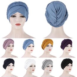 Beanie Skull Caps 1PC Moslim Jurk Tulband Hoed Westerse Stijl Baotou Cap Elegante Mooie Effen Kleur Hoeden Haaraccessoires Voor Wom201r