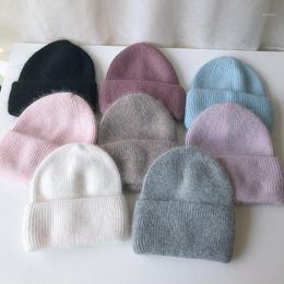 Bonnet Skull Caps 2021 Haut de gamme Automne et hiver Chapeau Femme Angora Fourrure tricotée chaude Laine Version coréenne Sauvage Pure Color1240u