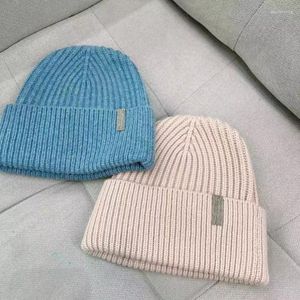 Beanie/Skull Caps 2022 Fall Winter Luxe Design verfraaid kasjmere pastel kleur gebreide hoed Davi22