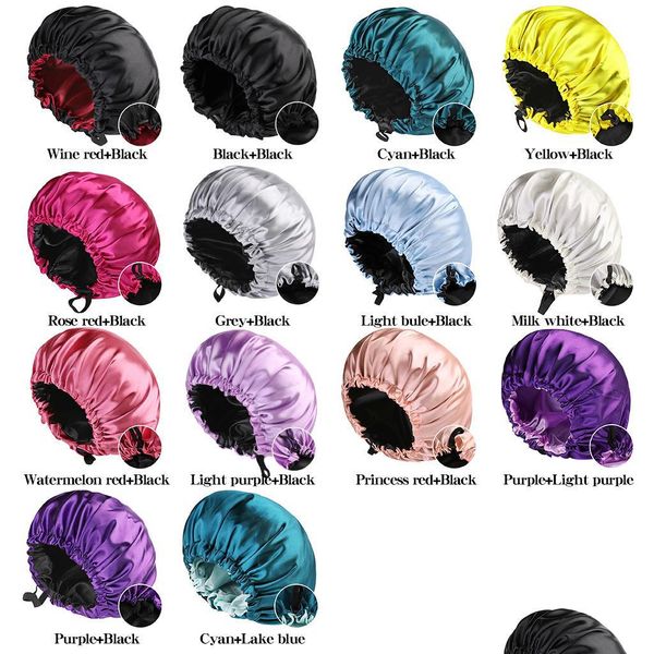 Bonnet / Skull Caps 2022 Dames Durag Durags pour femmes Night Sleep Hat Satin Bonnet Cap Femme Slee Chapeaux Tête ER Bonnets de douche Accès aux cheveux DHF92