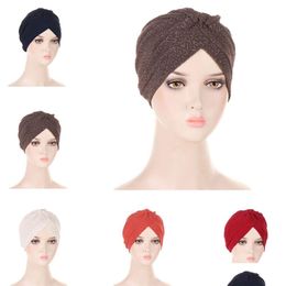 Bonnet / Skull Caps 2022 Nouvelle mode Bandanas Femmes Turban Musulman Chapeau Twist Hijab Bonnet Cap Adt Chemo Noeud Bandeaux Drop Del Dhgarden Dhxq3