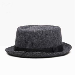 Beanie/Skull Caps 2022 Vintage Pork Pie Hat Men Cotton and Linnen Fedora Mans Church Small Brim Jazz Hat Trilby Panama Caps T221013