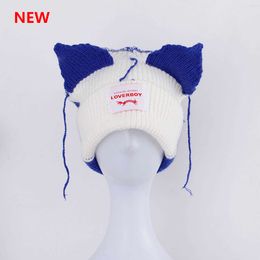 Beanie/Skull Caps 2022 Winter Skullies Cute Women fox Hat Crochet Knitted Hat Costume Beanie Hat Color de empalme para mujeres regalo de navidad Hip-hop Cap T221020