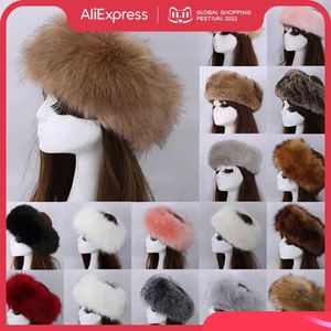 Banie / Caps de crâne 2022 Hiver épais Furry Broupe de cheveux Fluffy Russie Faux fourrure Femme Fille Bande de fourrure FUR