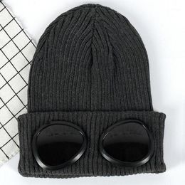 Beanie/Skull Caps 2022 Winter Vrouwen gebreide hiphop beanie met goggle decoratie vrouwelijke pilootstijl schedel cap hoed h3 vcjik