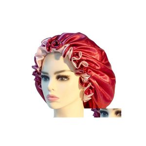 Beanie / Skull Caps 2022 Mujeres Satén Bonnet Durag Cap Moda Doble Capa Sedoso Grande Para Lady Sleep Shower Head Wrap Hair Styling Er A Dhhlg