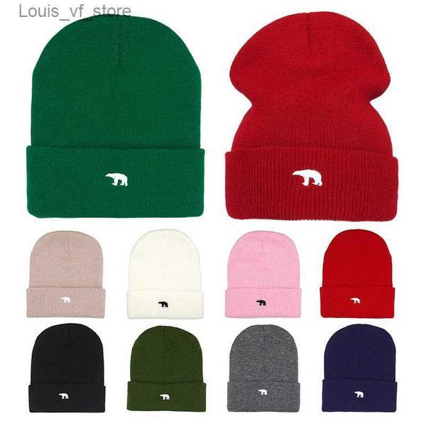 Beanie / Skull Caps 2023 Otoño Invierno Cálido Gorros de lana de punto Sombrero Mujeres Hombres Oso Bordar Oreja Gorra a prueba de viento Esquí Monopatín Hip Hop Gorra fría T2301027