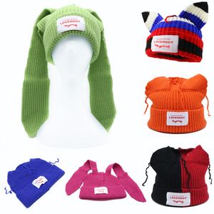 Beanie Skull Caps 2023 Leuke Mode Capuchon Lover Boy Ear Knit Dubbellaags Warme Wollen Muts Niche Design Hiphop Persoonlijkheid Koud 230829