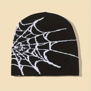 Beanie Skull Caps 2023 Goth Spider Web Jacquard Beanie Y2K Gebreide Warme Hip Hop Unisex Elastische Gebreide Muts Skull Cap Voor Dames Heren 231025