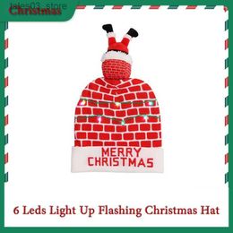 Beanie / Skull Caps 2023 Light Up Christmas Hat Santa Claus Chimenea 6 LED Invierno Cálido Gorro de punto Regalo de Navidad para Navidad Año Nuevo Decoraciones de fiesta Q231130