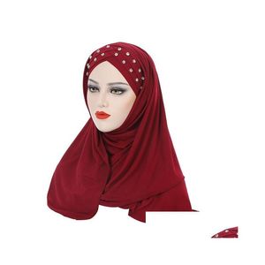 Bonnet / Skull Caps 2023 Perles musulmanes Croix Hijab Femmes Turban PL sur prêt à porter une écharpe instantanée longue une pièce Amira Islam Cap F Dhgarden Dhu5D