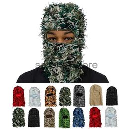 Bonnet / Skull Caps 2023 Nouveau Camouflage Balaclava Knit Balaclava Distressed Knit Full Face Ski Mask Shiesty Mask Ski Balaclava Fuzzy Balaclava J231130