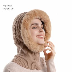 Beanie Skull Caps 2023 Warme muts Voeg pluis toe Winddicht Gehoorbescherming Mutsen Outdoor Neck Skullies Dikke gebreide mutsen voor dames 231117