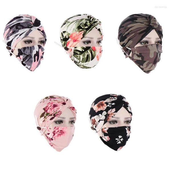 Beanie / Skull Caps 2pcs Twisted Camo Headscarf Mask Set Sleep Turban Hat Mujeres Interior Davi22