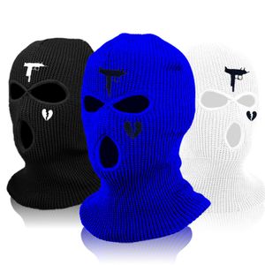 Beanie Skull Caps 3Holes Winter Warm Unisex Balaclava Mask Hat Ricamo Full Face Knitted Cycling Ski Snowboard Cap Hip Hop Beanie Gift 230726