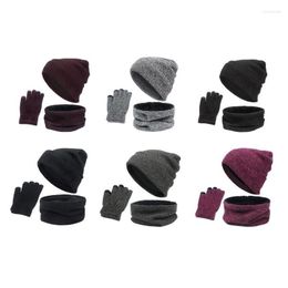 Bonnet/crâne casquettes 3 pièces/ensemble hiver chapeau écharpe et gant ensemble pour femmes hommes extérieur bonnet/crâne Chur22