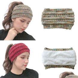 Bonnet / Skull Caps 8 couleurs en peluche polaire tricoté bandeau chapeau automne-hiver chaud queue de cheval femmes décontracté livraison directe mode accessori Dhmco