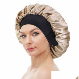 Bonnet / Skull Caps Bonnet de satin réglable pour femmes élastique large bande nuit sommeil chapeau chimio perte de cheveux ER mode tête enveloppement C Dhgarden Dh8Qh
