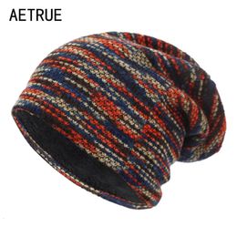 Bonnet/Crâne Casquettes AETRUE Bonnet tricoté femmes Skullies bonnets hiver chapeaux pour hommes Bonnet rayé casquettes chaud Baggy doux femme laine mâle Bonnet chapeau 231219