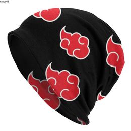 Beanie/Skull Caps Anime Red Cloud Naturo Akatsuki Beanies Caps Men Men Women Unisex Streetwear Winter Warm Knit hoed volwassen manga ninja motorkap hoeden J230518
