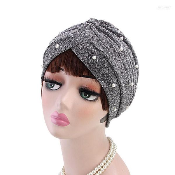 Bonnet/crâne casquettes arabe musulman femme perlée cheveux Turban chapeau femmes or brillant soie chapeaux maison bonnet sommeil casquette TB-167A1 Eger22