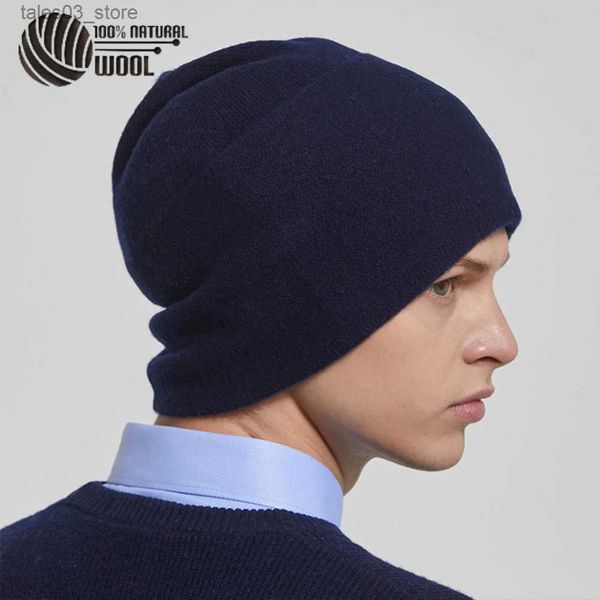Bonnet/casquettes de crâne % laine australienne hiver tricot bonnet ample chapeau cachemire Skullies chapeaux pour hommes femmes casquettes Q231130