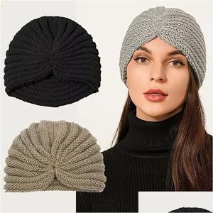 Beanie/Skull Caps Herfst en Winter Indiase Bonnet Wol Gebreide Geknoopte Gebonden Tulband Hoed Boheemse Dames Moslim Hijab Chemo Ea Dhgarden Dhluy