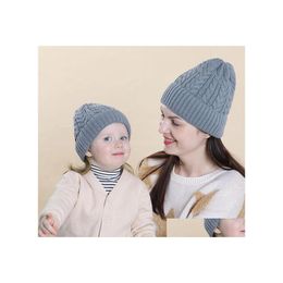 Bonnet / Casquettes De Crâne Automne Hiver Bébé Mère Chapeau Enfants Bonnet Tricoté Filles Garçons Bonnets Chauds Mon Enfants Chapeaux 5 Couleurs Drop Delivery Fa Dhkeo