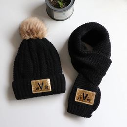 Bonnet/Crâne Casquettes Automne hiver enfants chapeau écharpe ensemble de deux garçons et filles mignons avec des chapeaux épais et moelleux bébé mignon tricot laine pull casquette 231108