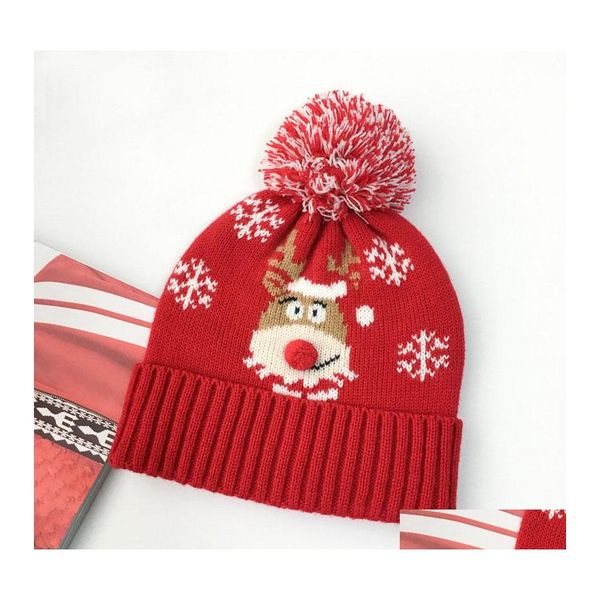 Bonnet / Casquettes De Tête De Mort Automne Hiver Chapeau De Noël Flocon De Neige Motif Jacquard Ourlet Rouge Boule De Laine Grande Fille Femmes Bonnets Tricotés Chapeaux Chauds Dhlms