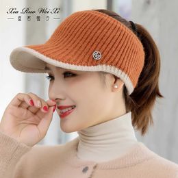 Bonnet / Skull Caps Automne Hiver Chapeaux Pour Femmes Fourrure De Lapin Tricoté Queue De Cheval Bonnets Sport Élastique Tricoté Vide Top Hat Bonnets Chauds Chapeau T221013