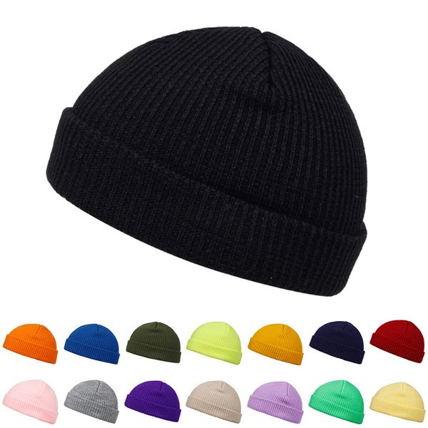 Beanie / Skull Caps Otoño Invierno Melon Cap Hombres Mujeres Sombrero de punto Beanie Skullcap Sailor Caps Cuff Short Brimless Retro Navy Style Hats Casquette 230914